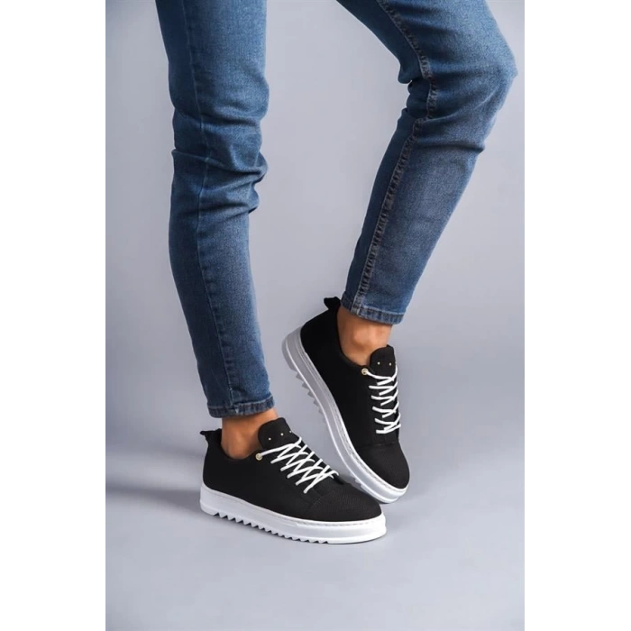 SLW152 Cool Bağcıklı Keten Erkek Günlük Spor Klasik Ayakkabı KBT - Siyah