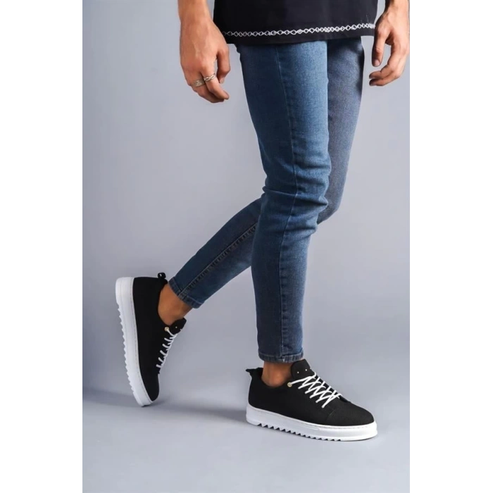 SLW152 Cool Bağcıklı Keten Erkek Günlük Spor Klasik Ayakkabı KBT - Siyah