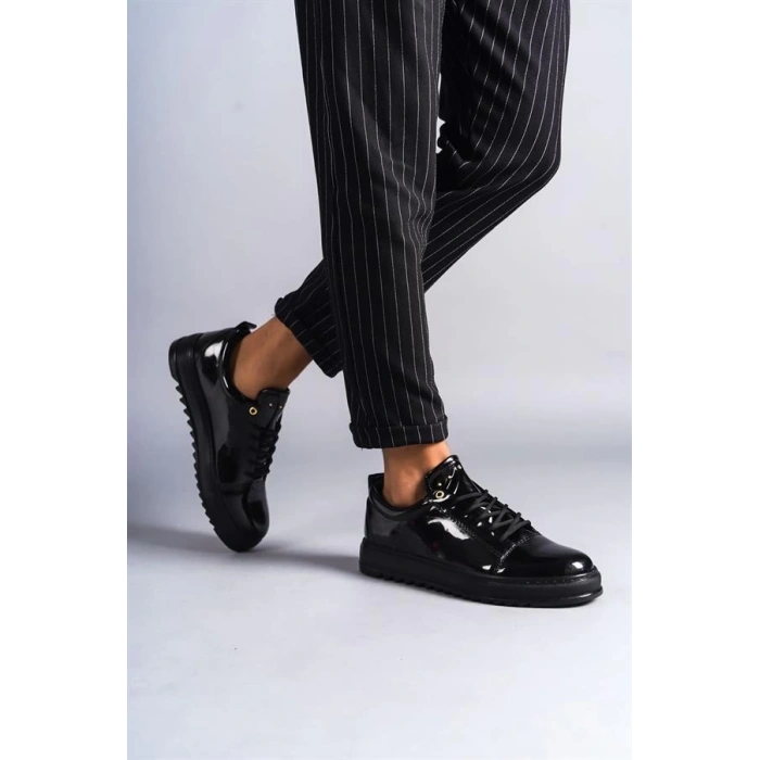 SLW152 Cool Bağcıklı Rugan Erkek Günlük Spor Klasik Ayakkabı RST - Siyah