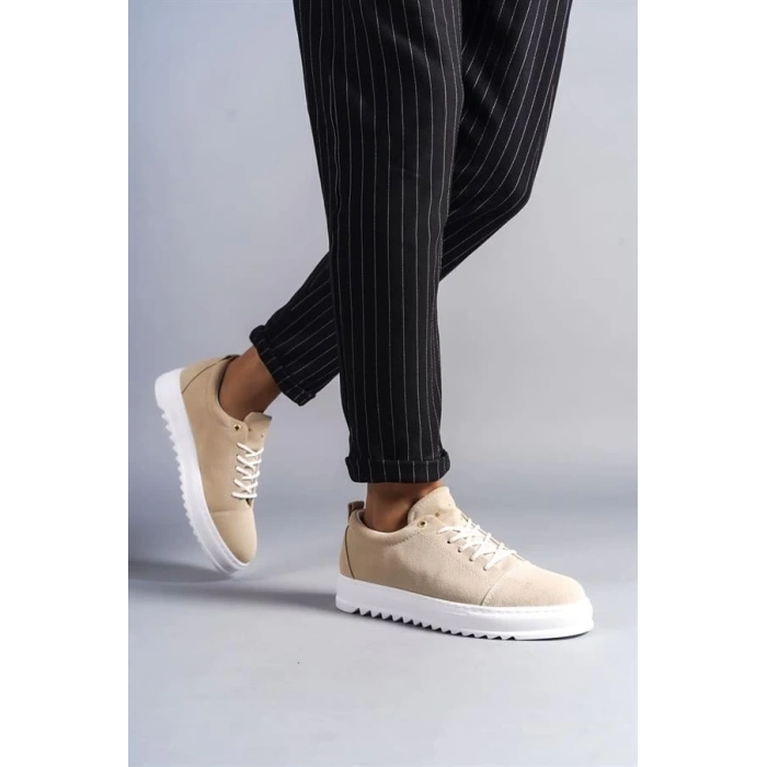 SLW152 Cool Bağcıklı Süet Erkek Günlük Spor Klasik Ayakkabı SBT - Krem