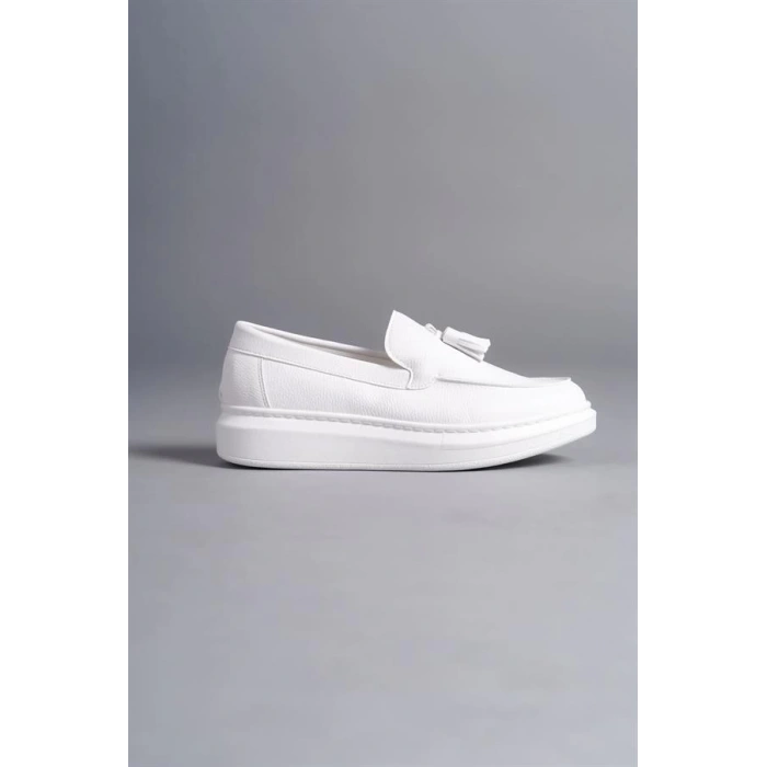 SLW154 Blaze Bağcıksız Püsküllü Cilt Erkek Günlük Spor Klasik Ayakkabı CBT - Beyaz