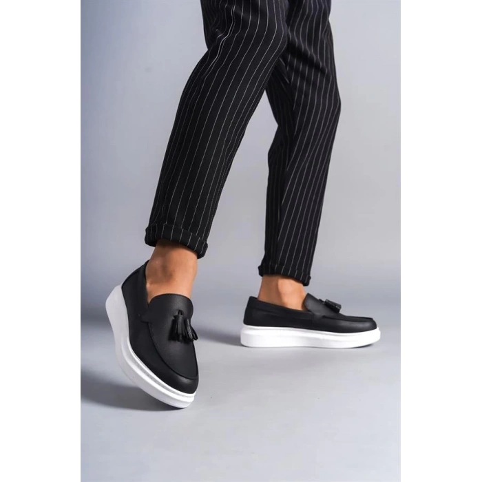 SLW154 Blaze Bağcıksız Püsküllü Cilt Erkek Günlük Spor Klasik Ayakkabı CBT - Siyah