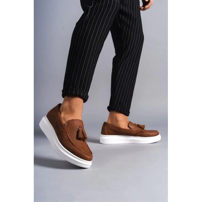 SLW154 Blaze Bağcıksız Püsküllü Cilt Erkek Günlük Spor Klasik Ayakkabı CBT - Taba