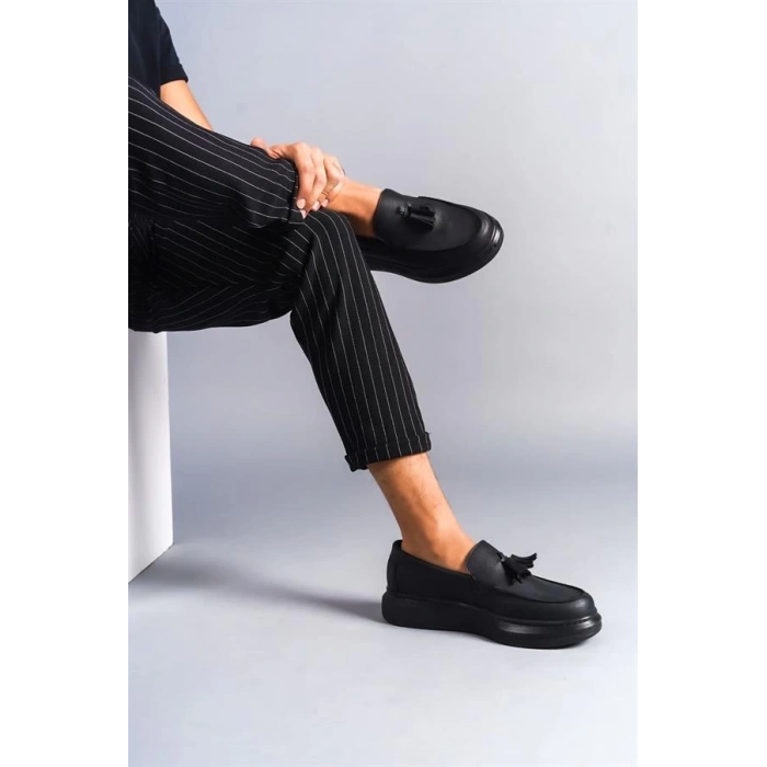 SLW154 Blaze Bağcıksız Püsküllü Cilt Erkek Günlük Spor Klasik Ayakkabı CST - Siyah