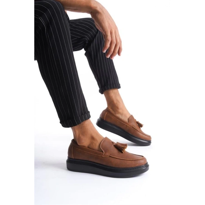 SLW154 Blaze Bağcıksız Püsküllü Cilt Erkek Günlük Spor Klasik Ayakkabı CST - Taba