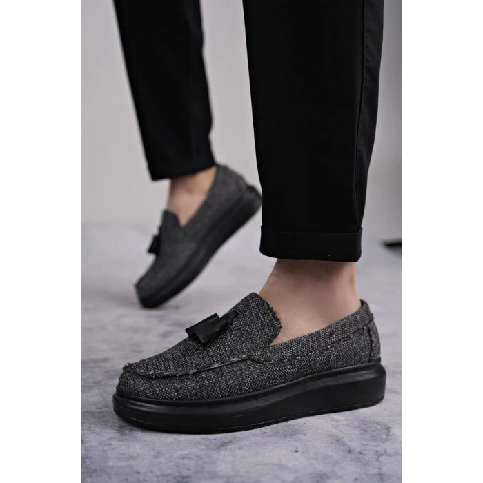 SLW154 Blaze Bağcıksız Püsküllü Keten Erkek Günlük Spor Klasik Ayakkabı KST - Gri