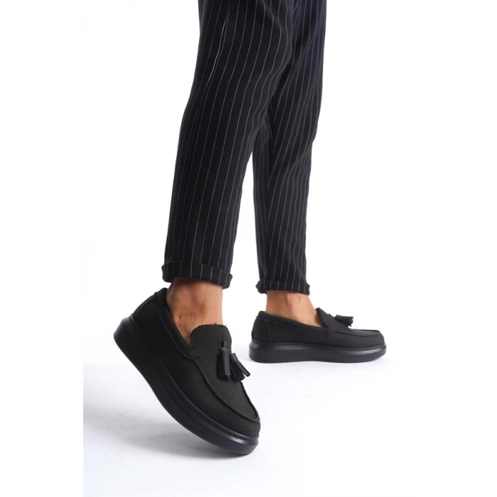 SLW154 Blaze Bağcıksız Püsküllü Keten Erkek Günlük Spor Klasik Ayakkabı KST - Siyah