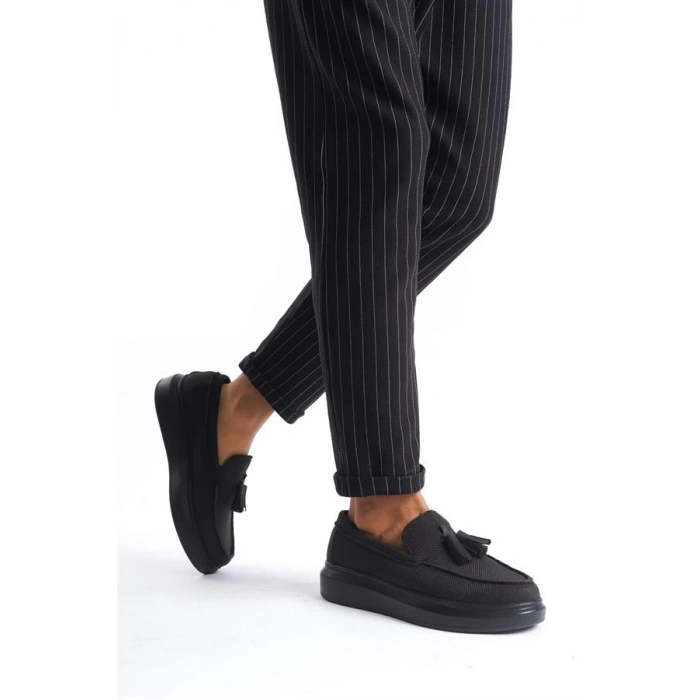 SLW154 Blaze Bağcıksız Püsküllü Keten Erkek Günlük Spor Klasik Ayakkabı KST - Siyah