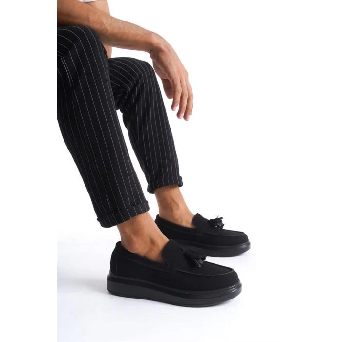 SLW154 Blaze Bağcıksız Püsküllü Süet Erkek Günlük Spor Klasik Ayakkabı SST - Siyah