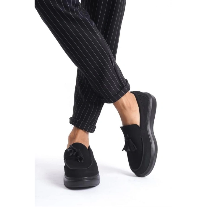 SLW154 Blaze Bağcıksız Püsküllü Süet Erkek Günlük Spor Klasik Ayakkabı SST - Siyah