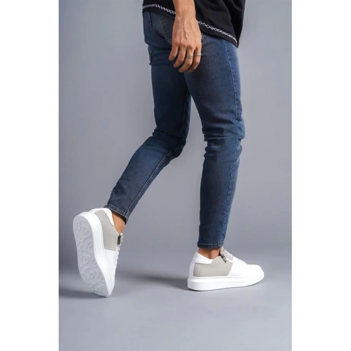 SLW155 Warrior Bağcıklı ve Fermuarlı Cilt Süet Erkek Günlük Sneaker Ayakkabı CSBT - Beyaz/Gri