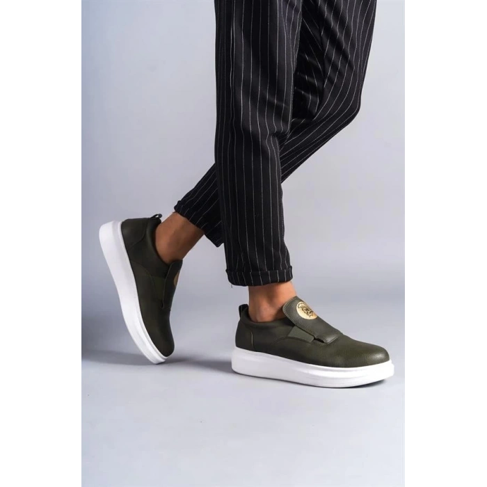 SLW161 Hippo Bağcıksız Cilt Erkek Günlük Sneaker Ayakkabı CBT - Haki