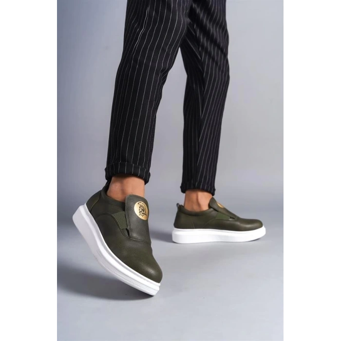 SLW161 Hippo Bağcıksız Cilt Erkek Günlük Sneaker Ayakkabı CBT - Haki