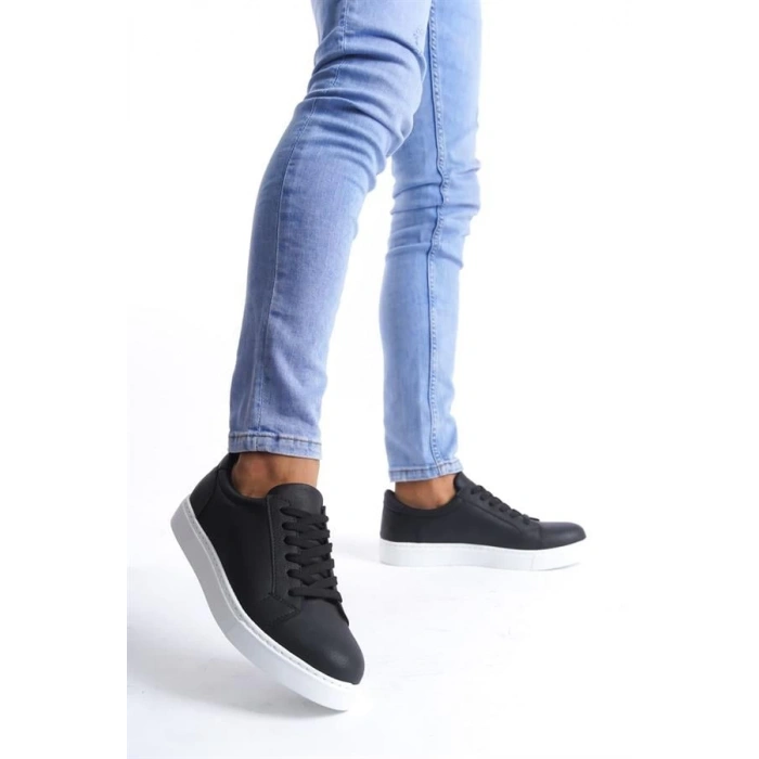 SLW165 Elite Bağcıklı Cilt Erkek Günlük Sneaker Ayakkabı CBT - Siyah