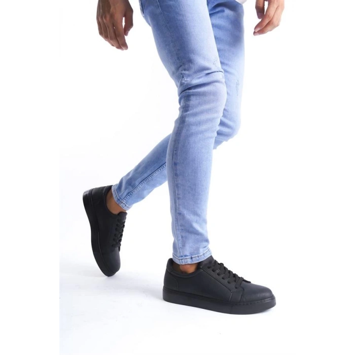 SLW165 Elite Bağcıklı Cilt Erkek Günlük Sneaker Ayakkabı CST - Siyah