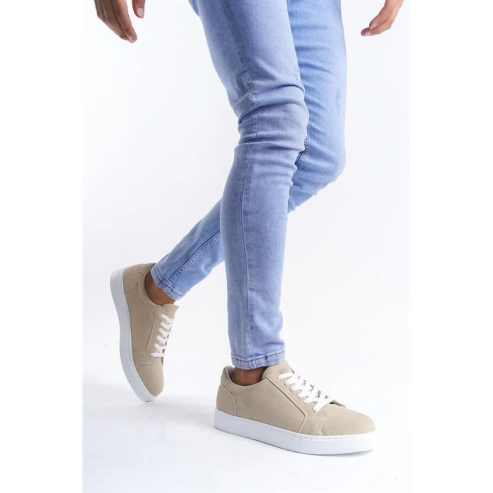 SLW165 Elite Bağcıklı Süet Erkek Günlük Sneaker Ayakkabı SBT - Krem
