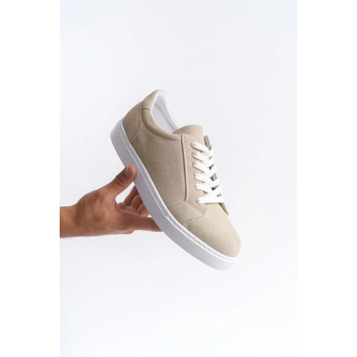SLW165 Elite Bağcıklı Süet Erkek Günlük Sneaker Ayakkabı SBT - Krem