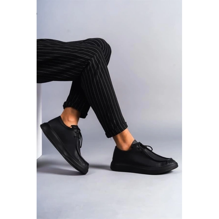 SLW170 Tornado Bağcıklı Cilt Erkek Günlük Spor Klasik Ayakkabı CST - Siyah