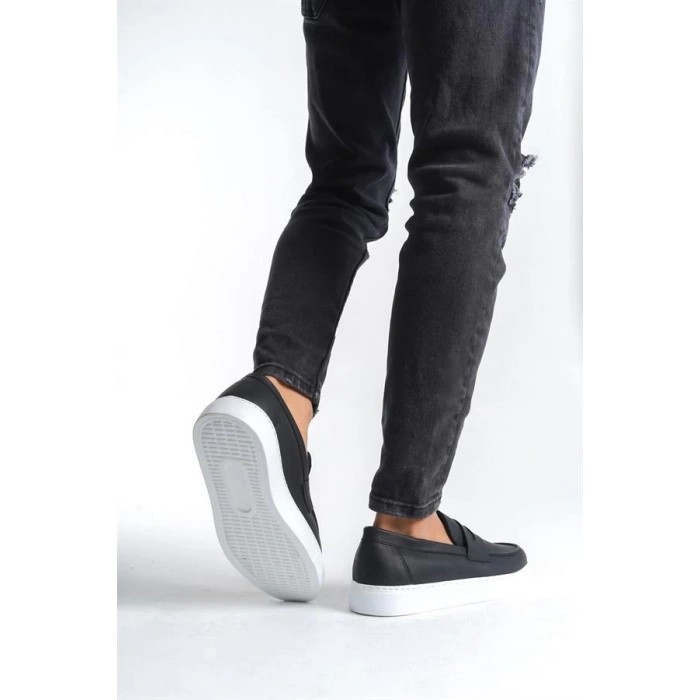 SLW180 Estilo X Bağcıksız Cilt Erkek Günlük Spor Klasik Ayakkabı CBT - Siyah