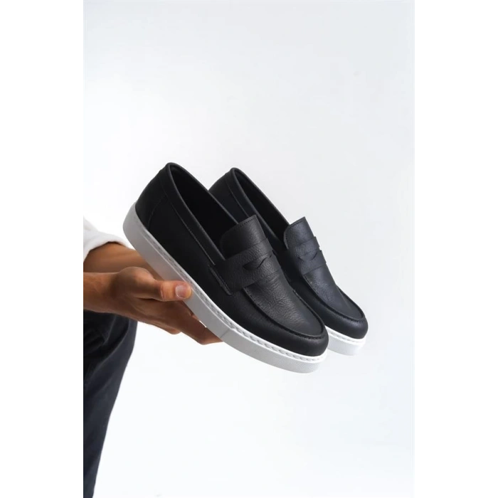 SLW180 Estilo X Bağcıksız Cilt Erkek Günlük Spor Klasik Ayakkabı CBT - Siyah