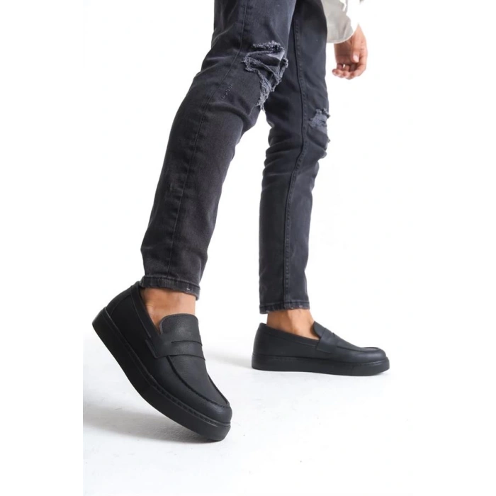 SLW180 Estilo X Bağcıksız Cilt Erkek Günlük Spor Klasik Ayakkabı CST - Siyah