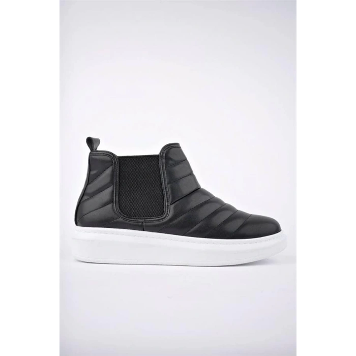 SLW205 Boston Bağcıksız Cilt Erkek Spor Bot BT - Siyah