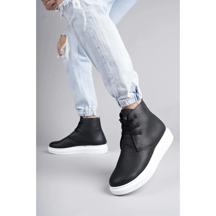 SLW207 Oslo Bağcıklı Cilt Erkek Günlük Spor Bot BT - Siyah