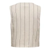 15344755 Kolsuz Keten Kadın Yelek Çizgili Bej