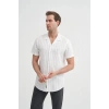 2019 Regular Fit Keten Kısa Kollu Erkek Gömlek BEYAZ