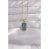 316L Çelik Gold Renk Mavi Mineli El Figür Tarot Kolye