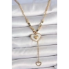 316L Çelik Gold Renk Zincir Beyaz Mineli Kalp Figür Sallantı Detay Kadın Kolye