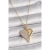 316L Çelik Gold Renk Zincir Zirkon Taşlı Kırık Kalp Model Kadın Kolye