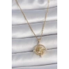 316L Çelik Gold Renk Zincir Zirkon Taşlı Pusula Model Kadın Kolye