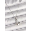 316L Çelik Gümüş Renk Zincir Zirkon Taş Detaylı Çapa Model Kadın Kolye