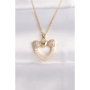 316L Çelik Zincir Altın Renk İnci Taş Detay Zirkon Taşlı Kalp Kolye