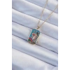 316L Çelik Zincir Altın Renk Taç ve Kız Figürlü Renkli Mineli Tarot Kolye