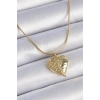 316L Çelik Zincir Gold Renk Zirkon Taşlı Kalp Kanat İşlemeli Kadın Kolye