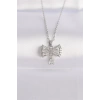 316L Çelik Zincir Gümüş Renk Zirkon Taşlı Kalp Detay Fiyonk Kolye