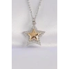 316L Çelik Zincir Gümüş Renk Zirkon Taşlı Tasarım Altın Renk Yıldız Kolye