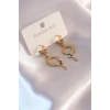Çelik Gold Renk Yılan Figür Zirkon Taş Detay Kadın Küpe