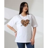 Leopar kalp Baskılı Kadın T-Shirt