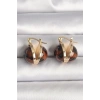 Pirinç Gold Renk Leopar Desen 3D Daire Model Kadın Küpe