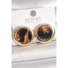 Pirinç Gold Renk Leopar Desen Daire Model Kadın Küpe