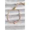 Pirinç Gold Renk Su Yolu Zirkon Taşlı Pembe Zirkon Taşlı Kalp Asansör Model Charm Kadın Bileklik