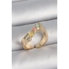 Pirinç Gold Renk Zirkon Taş Detaylı Karışık Mineli Ayarlanabilir Kadın Yüzük
