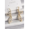 Pirinç Gold Renk Zirkon Taşlı Kurdele Model Kadın Küpe