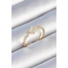 Pirinç Gold Renk Zirkon Taşlı Oval Beyaz Mineli Kadın Yüzük