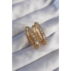 Pirinç Gold Renk Zirkon Taşlı Oval Model Küpe