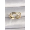 Pirinç Gold Renk Zirkon Taşlı Yıldız Detaylı Ayarlanabilir Kadın Yüzük