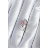 Pirinç Gümüş Renk Pembe Zirkon Taşlı Charm Model Kadın Yüzük